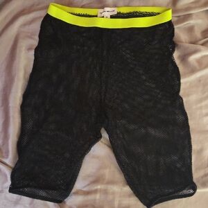 Black High Waist Mesh Biker Shorts with Neon Waistband